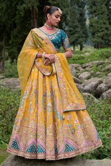 Picture of Royal Yellow and Teal Colored Designer Lehenga Choli for Haldi