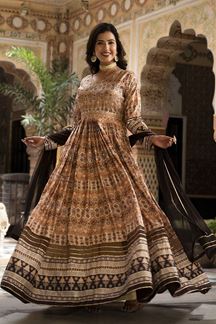 Picture of Irresistible Cream Colored Designer Readymade Anarkali Suits for Party, Wedding, or Engagement