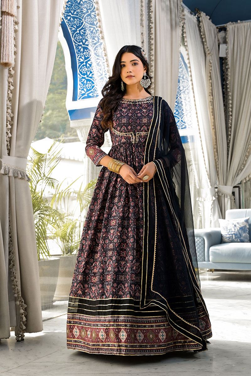 0135751 royal black colored designer readymade anarkali suits for party wedding or engagement