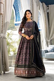 Picture of Royal Black Colored Designer Readymade Anarkali Suits for Party, Wedding, or Engagement