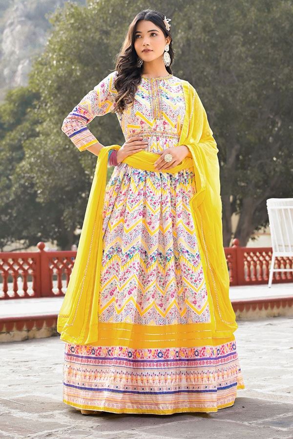Picture of Impressive Off-White Colored Designer Readymade Anarkali Suits for Party, Wedding, or Engagement