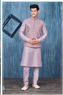 Picture of Artistic Dark Lavender Colored Designer Readymade Men’s Wear Kurta and Jacket Set for Wedding, Engagement, or Festive