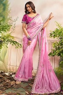 Picture of Lovely Light Pink Organza Designer Saree for Sangeet or Party