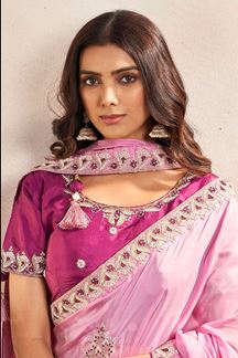 Picture of Lovely Light Pink Organza Designer Saree for Sangeet or Party