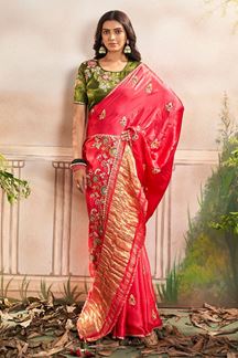 Picture of Awesome Red Silk Designer Saree for Wedding