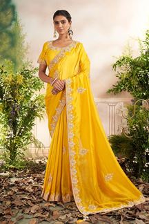 Picture of Amazing Yellow Organza Designer Saree for Wedding or Haldi