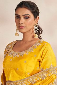 Picture of Amazing Yellow Organza Designer Saree for Wedding or Haldi