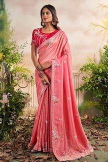 Picture of Flamboyant Peach Colored Designer Saree for Engagement or Party