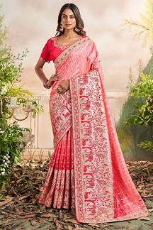 Picture of Vibrant Peach Colored Designer Saree for Wedding 