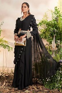 Picture of Fashionable Black Georgette Ready to Wear Saree for Party, Sangeet or Pre-Wedding Shoot