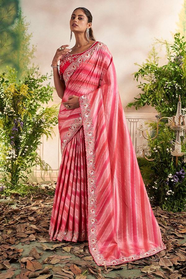 Picture of Mesmerizing Pink Silk Designer Saree for Wedding or Sangeet