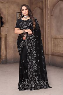 Picture of Lovely Black Colored Designer Saree for Party or Sangeet