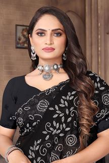 Picture of Lovely Black Colored Designer Saree for Party or Sangeet