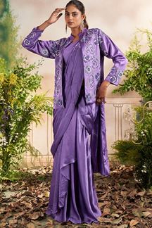 Picture of Royal Lavender Designer Ready to Wear Saree with Jacket for Party or Sangeet