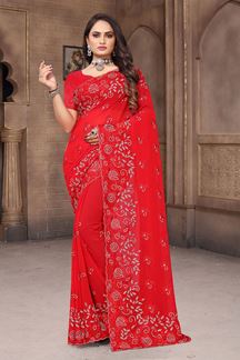 Picture of Artistic Red Colored Designer Saree for Party, Engagement or Festive