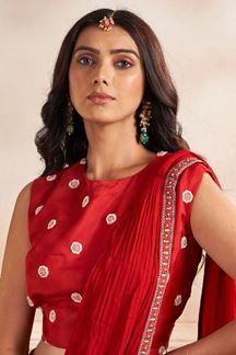 Picture of Bollywood Red Colored Designer Ready to Wear Saree with Cape for Party or Sangeet