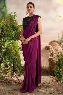 Picture of Creative Wine Colored Designer Ready to Wear Saree for Party or Sangeet