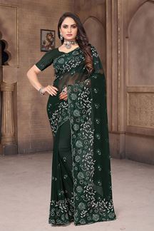 Picture of Heavenly Bottle Green Colored Designer Saree for Party, Engagement, or Festive