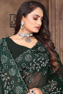 Picture of Heavenly Bottle Green Colored Designer Saree for Party, Engagement, or Festive