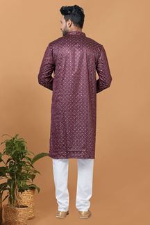 Picture of Attractive Silk Designer Mens Kurta Set for Festive or Engagement