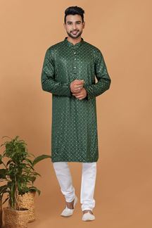 Picture of Stylish Green Mens Kurta Set for Festive or Mehendi