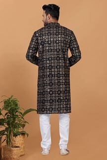 Picture of Elegant Black Colored Designer Kurta and Churidar Set for Sangeet or Engagement