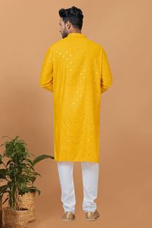 Picture of Fancy Yellow Designer Mens Kurta Set for Festive or Haldi