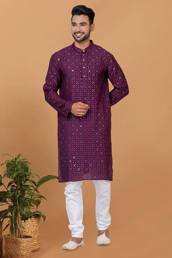 Picture of Marvelous Purple Mens Designer Kurta Set for Sangeet or Engagement