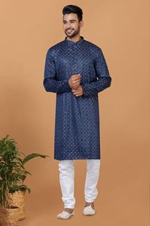 Picture of Magnificent Blue Mens Designer Kurta and Churidar Set for Festive or Sangeet