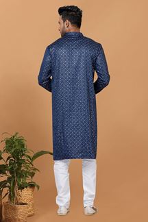 Picture of Magnificent Blue Mens Designer Kurta and Churidar Set for Festive or Sangeet