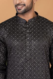 Picture of Fashionable Black Mens Designer Kurta and Churidar Set for Sangeet or Engagement