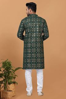 Picture of Appealing Green Mens Designer Kurta and Churidar Set for Festive or Mehendi