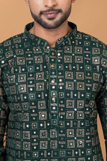 Picture of Appealing Green Mens Designer Kurta and Churidar Set for Festive or Mehendi