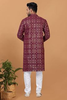 Picture of Majestic Maroon Colored Designer Kurta and Churidar Set for Festive or Wedding