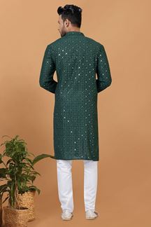 Picture of Exuberant Green Mens Designer Kurta and Churidar Set for Festive or Mehendi