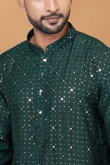 Picture of Exuberant Green Mens Designer Kurta and Churidar Set for Festive or Mehendi