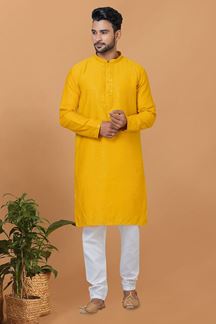 Picture of Exquisite Yellow Mens Designer Kurta and Churidar Set for Festive or Haldi