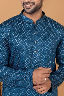 Picture of Aesthetic Teal Colored Designer Kurta and Churidar Set for Sangeet or Engagement