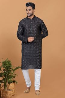 Picture of Enticing Black Mens Designer Kurta Set for Sangeet or Engagement