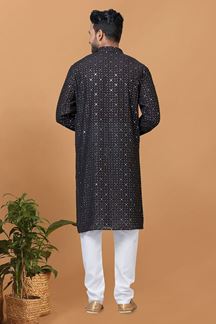 Picture of Enticing Black Mens Designer Kurta Set for Sangeet or Engagement