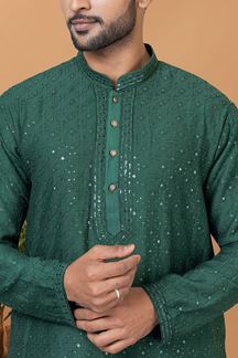 Picture of Delightful Green Mens Designer Kurta and Churidar Set for Festive or Mehendi