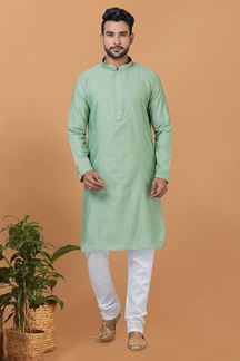Picture of Amazing Pista Colored Mens Kurta and Churidar Set for Festive or Engagement