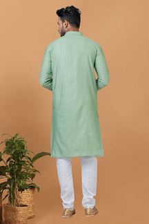 Picture of Amazing Pista Colored Mens Kurta and Churidar Set for Festive or Engagement