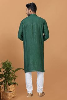 Picture of Royal Green Colored Mens Kurta and Churidar Set for Mehendi or Engagement