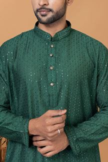 Picture of Royal Green Colored Mens Kurta and Churidar Set for Mehendi or Engagement