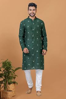 Picture of Splendid Green Mens Designer Kurta Set for Festive or Mehendi