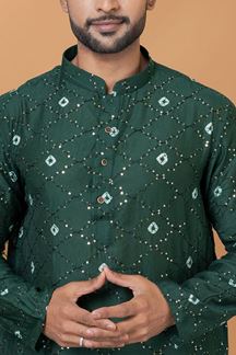 Picture of Splendid Green Mens Designer Kurta Set for Festive or Mehendi