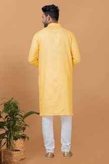 Picture of Impressive Light Mustard Mens Designer Kurta and Churidar Set for Festive or Haldi