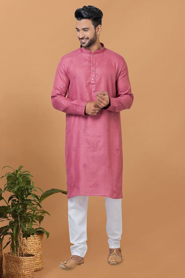 Picture of Delightful Pink Mens Designer Kurta Set for Sangeet or Engagement