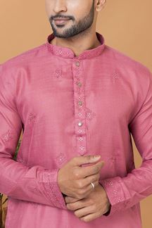Picture of Delightful Pink Mens Designer Kurta Set for Sangeet or Engagement